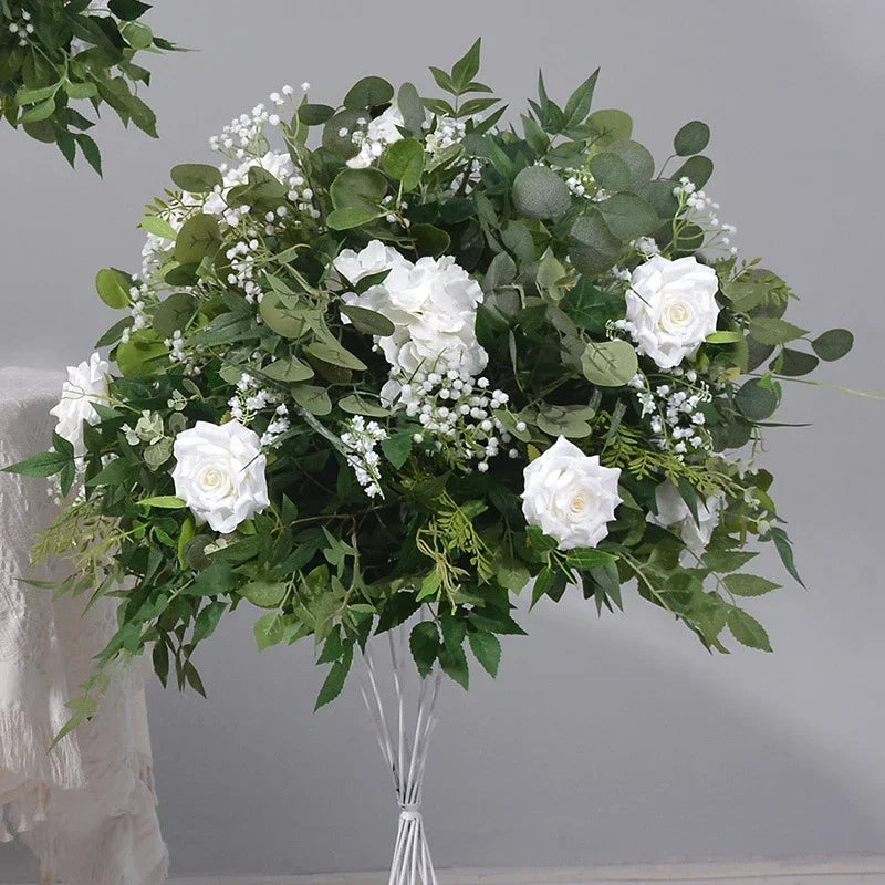 boule de fleurs artificielles arrangement de roses blanches décoration mariage - vue 7 sur 7