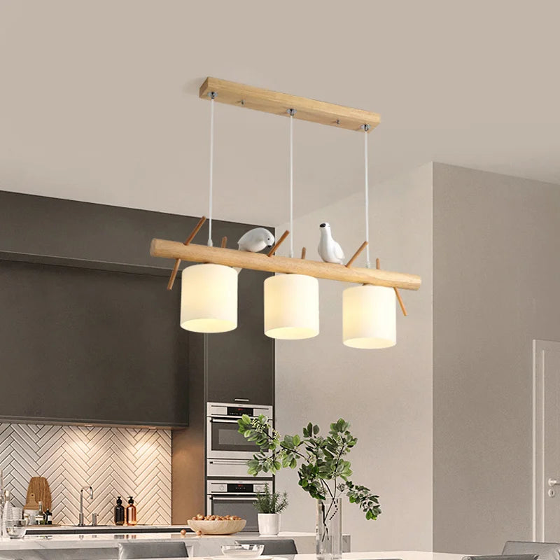 Suspension nordique en bois pour Table à manger île de cuisine lustre Led créatif oiseau moderne Bar café arbres éclairage suspendu