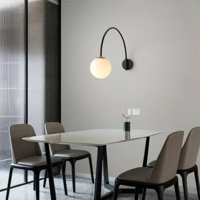 Minimalist Long Pole Fishing Wall Lamp Rotate Swing Arm White Glass Ball Wall Light for Living Room Bedroom Dining Table Indoor - vue 5 sur 11