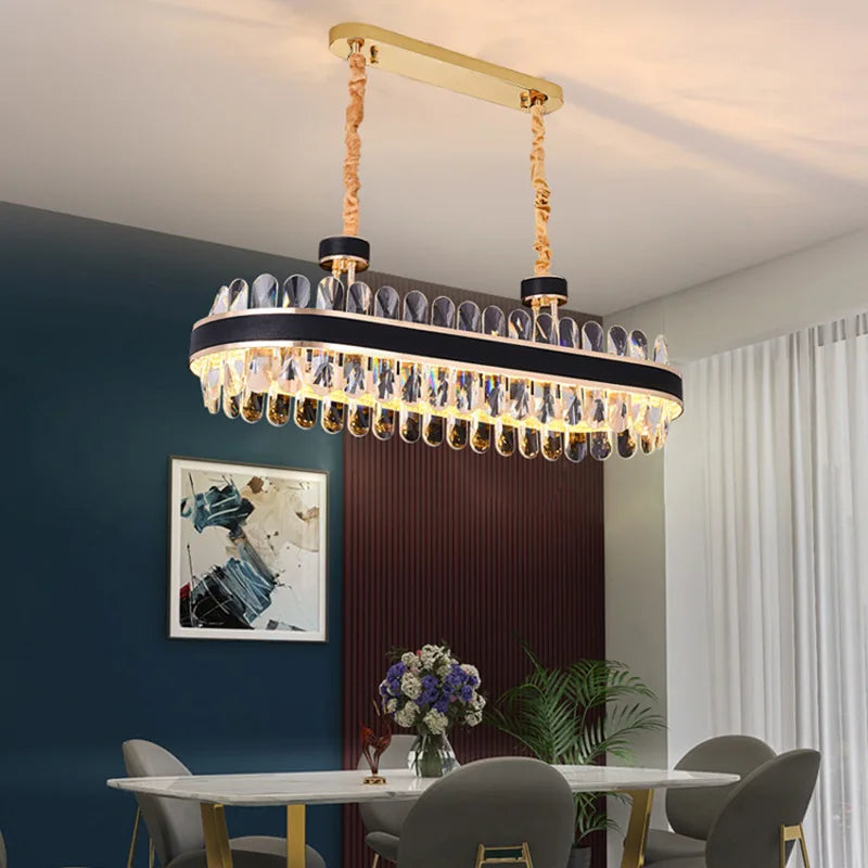 lustre moderne en cristaux éclairage rond à led - vue 7 sur 14