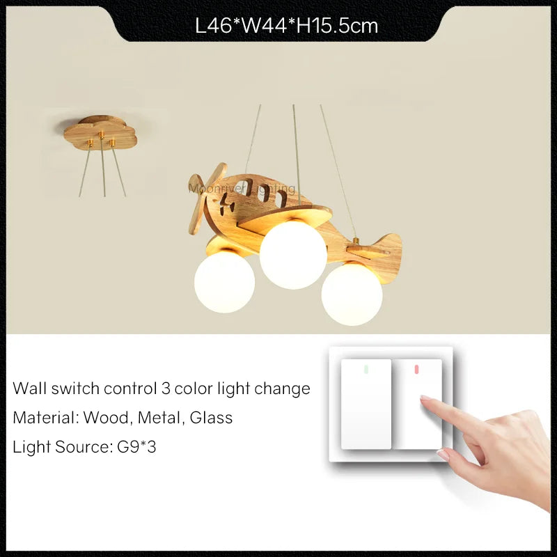 lustre en bois pour chambre d'enfant suspension décorative - vue 14 sur 15