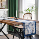Chemin de table bleu marine dentelle porcelaine campagne