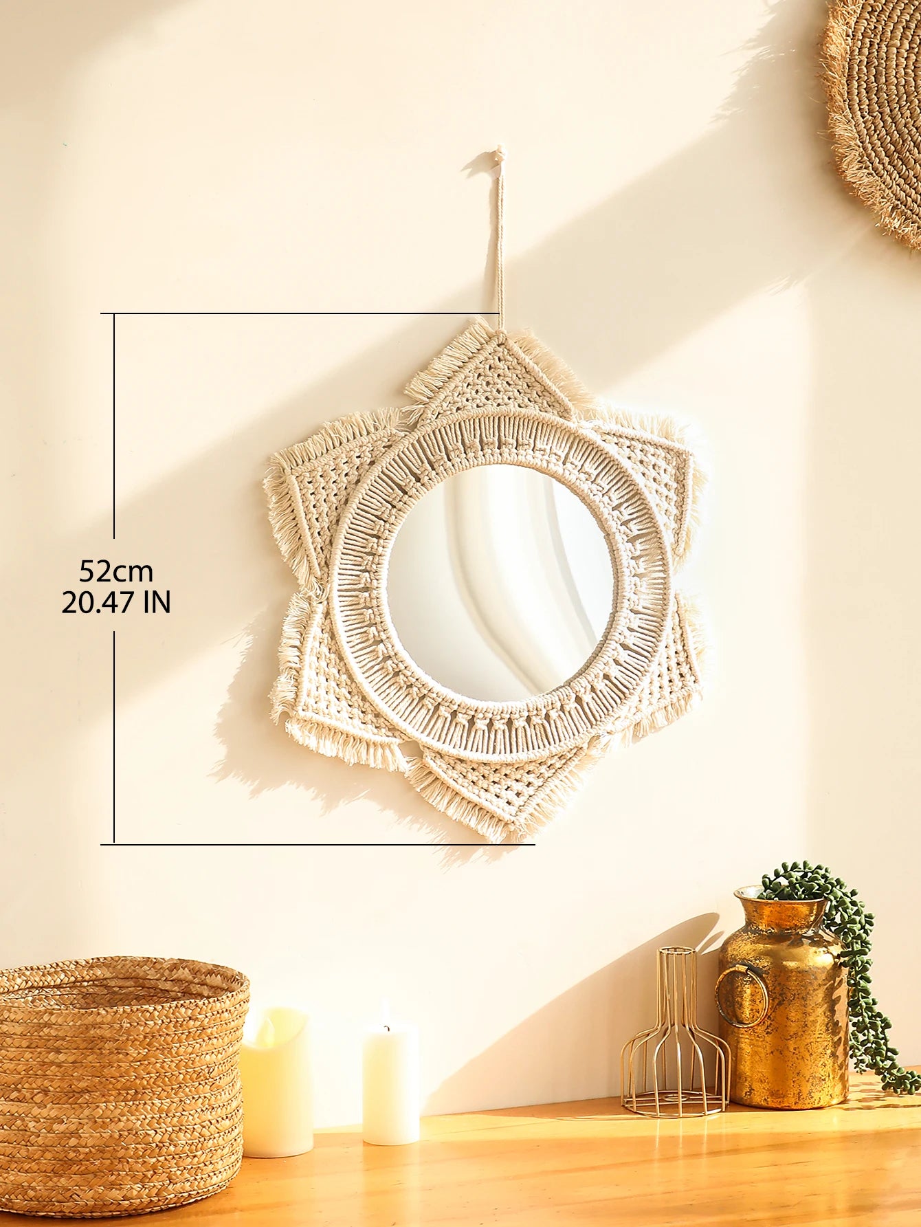 miroir décoratif boho en macramé pour décoration murale artisanale - vue 11 sur 13