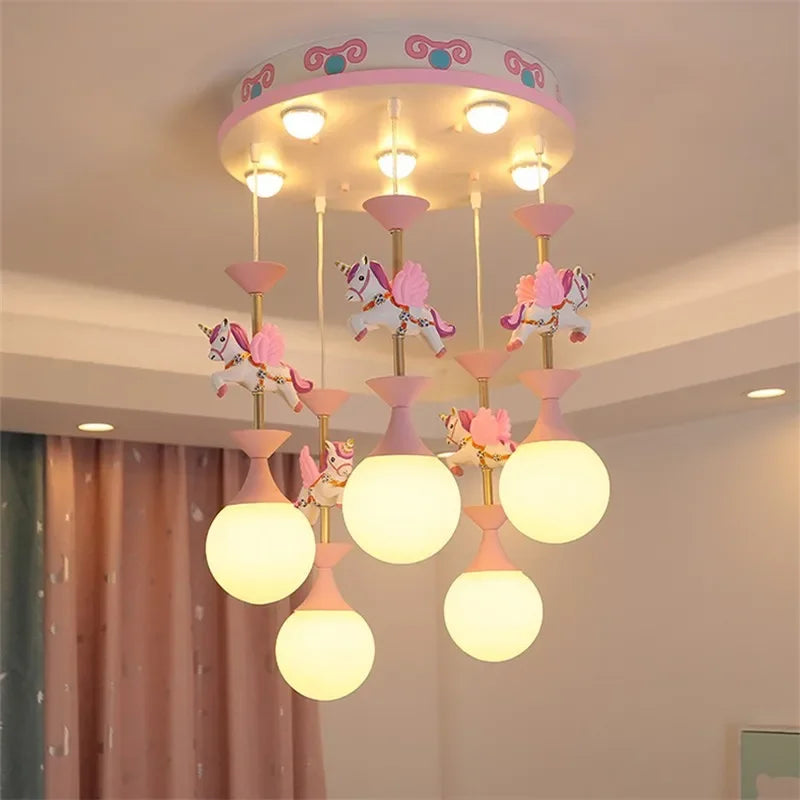 Lustres de chambre d'enfants plafonnier mignon fantaisie moderne lampe à LED créative avec animal salon filles chambre lumière