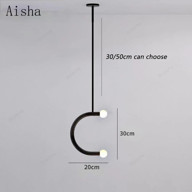 Nordic Creative U-shaped Line Art Led Chandelier Suitable for Corridor Bedroom, Bar and Loft Decoration Industrial Hanging Lamps - vue 7 sur 8