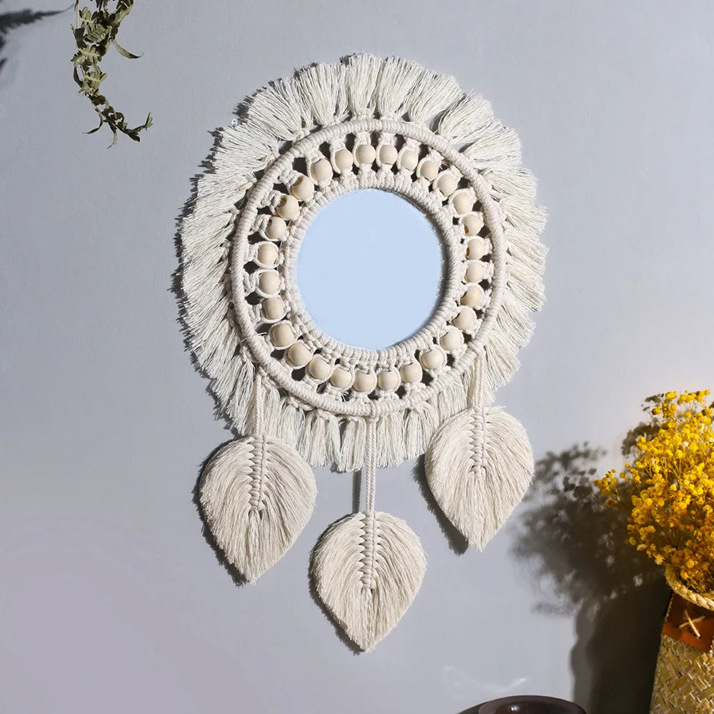 miroir mural en macramé style bohème pour décoration intérieure - vue 3 sur 13