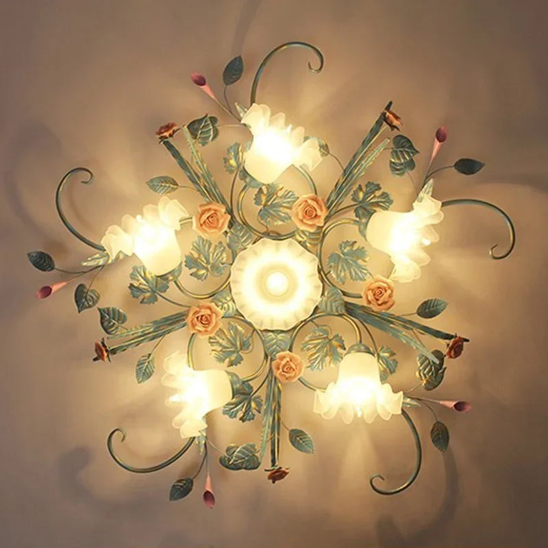 plafonnier led romantique style pastoral avec fleurs et herbe