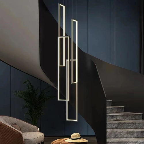 Grand lustre Or noir LED maison intérieur salon escalier Hall rectangulaire - vue 2 sur 15