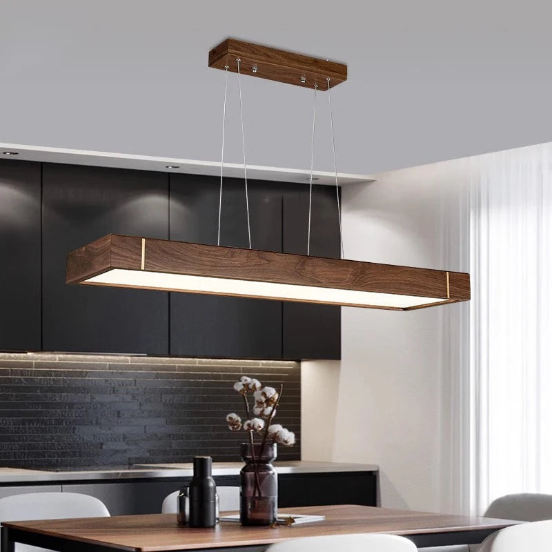 Lustre bois led suspendu au design moderne - vue 4 sur 12