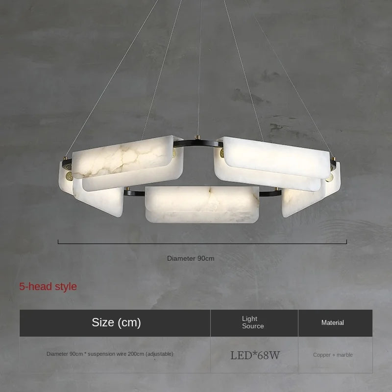 lustre en marbre naturel pur et cuivre design lumineux moderne - vue 9 sur 11