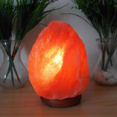 lampe de sel en cristal de l'himalaya avec veilleuse led et base en bois - vue 4 sur 6