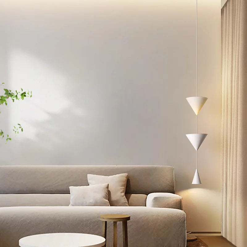 Suspension de chevet de chambre à coucher moderne simple conception de cône blanc noir LED lustre suspendu lumière pour salon intérieur barre 220V - vue 6 sur 8