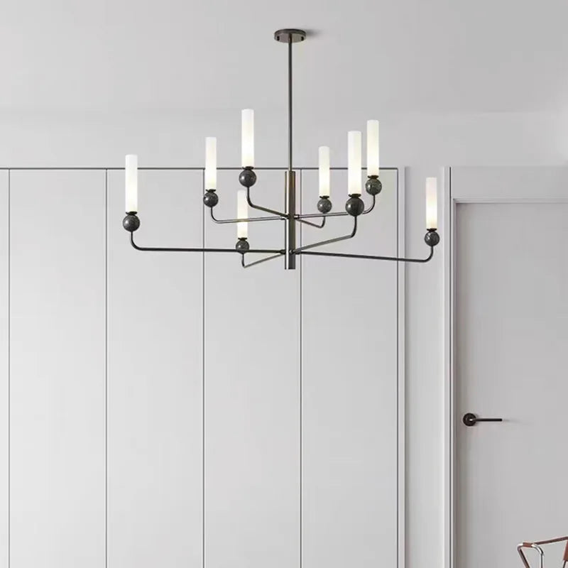 lustre simple et moderne en laiton avec boule en acrylique - vue 2 sur 16