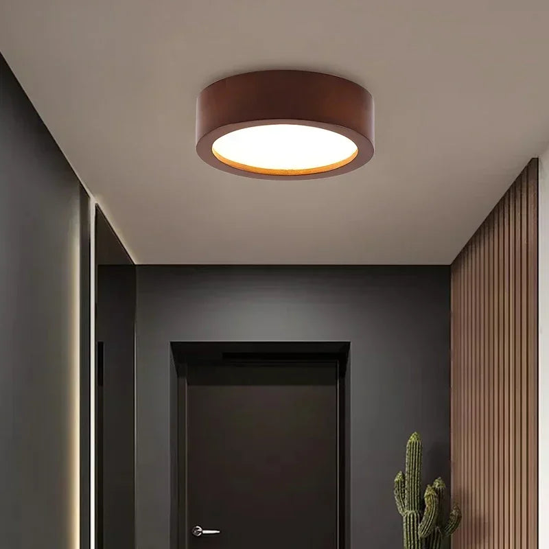 plafonnier led nordique en bois minimaliste rond macaron