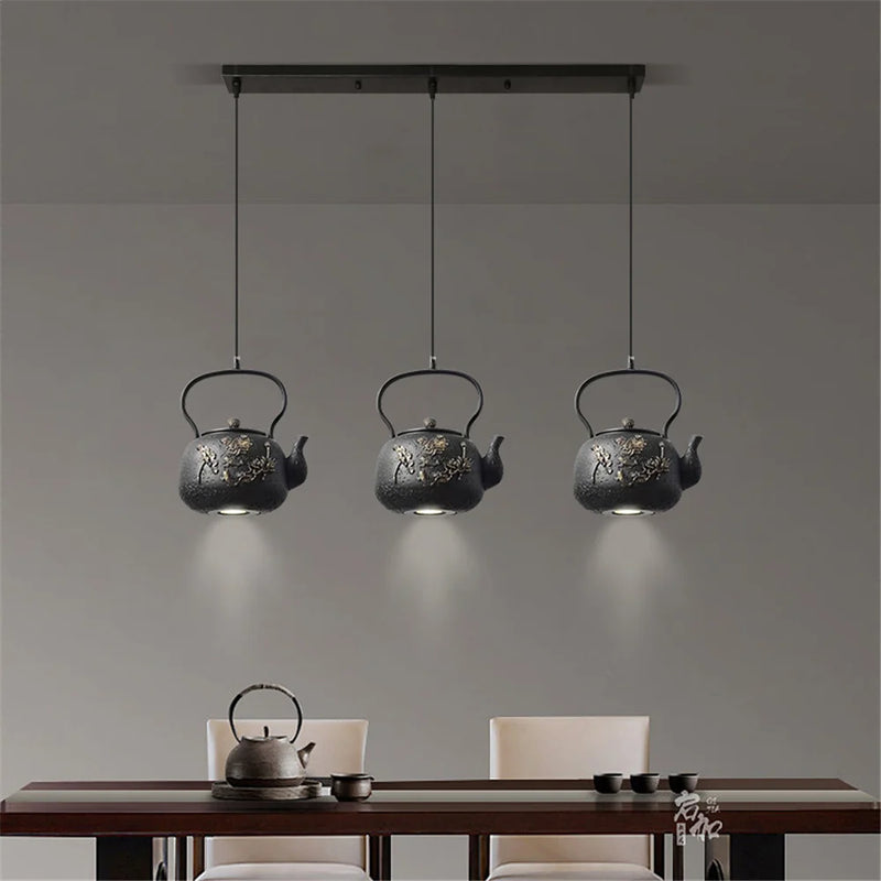 Asie du Sud-Est Rétro Vintage Résine Théière Suspension Led Lumières Cuisine Salle À Manger Loft Déco Pays Suspension Luminaire Design