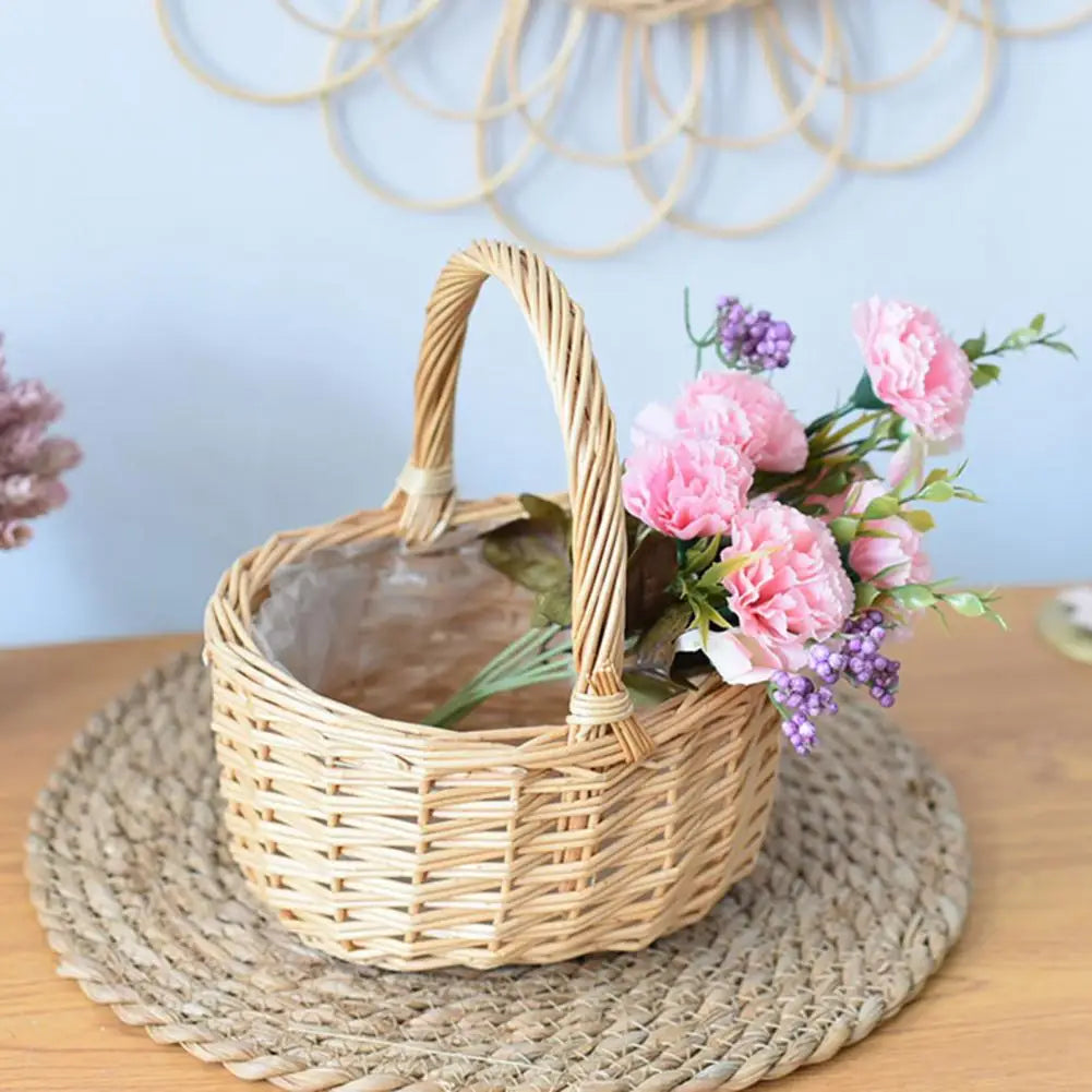 panier de rangement vintage en rotin tissé à la main pour fleurs et aliments - vue 4 sur 7