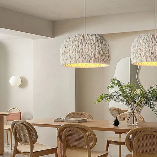 Nordic Hand-Woven Wabi Sabi Chandelier For Dining Room Study Loft LED Hanging Light Kitchen Island Cafe Bar Pendant Lamp Fixture - vue 4 sur 7