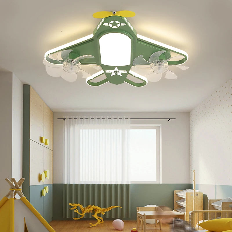 ventilateur de plafond moderne pour enfants avec éclairage led dimmable et déco à distance - vue 6 sur 10