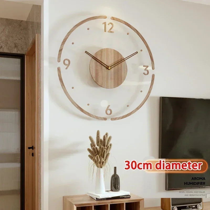 horloge murale silencieuse en bois massif design nordique créatif - vue 12 sur 12