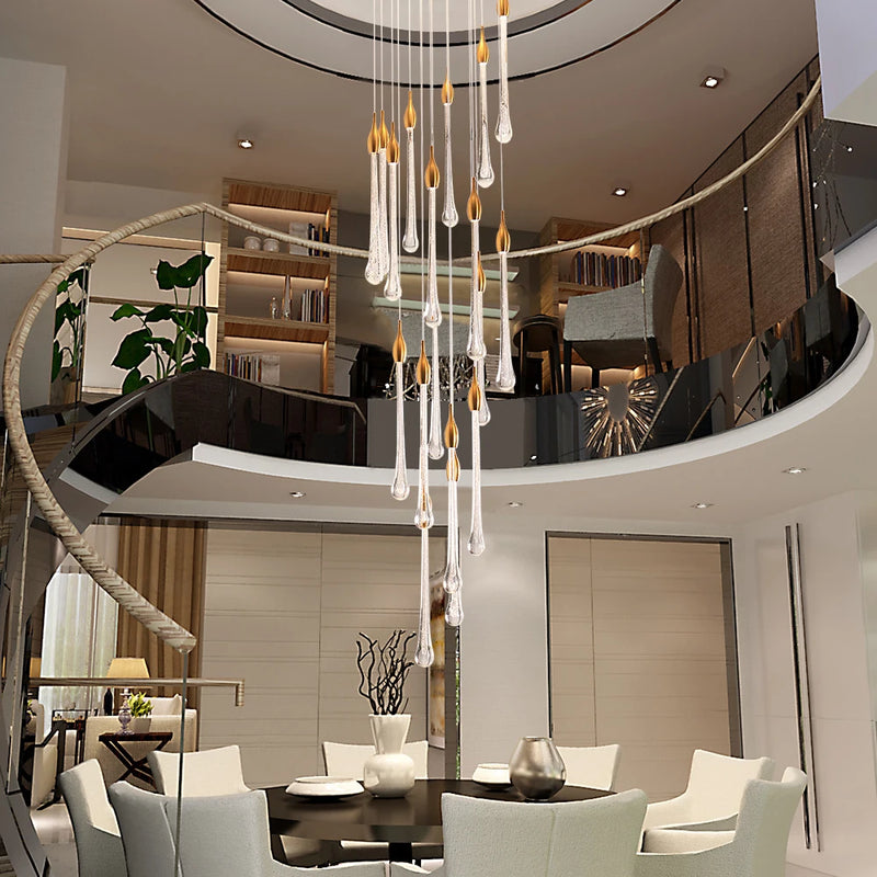 lustre led moderne en cristal pour grand escalier