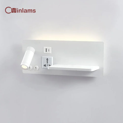 lampe de chevet murale avec chargement sans fil usb type-c et projecteur rotatif
