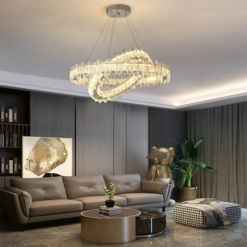 lustre moderne en cristal avec lampes led pour décoration - vue 4 sur 26