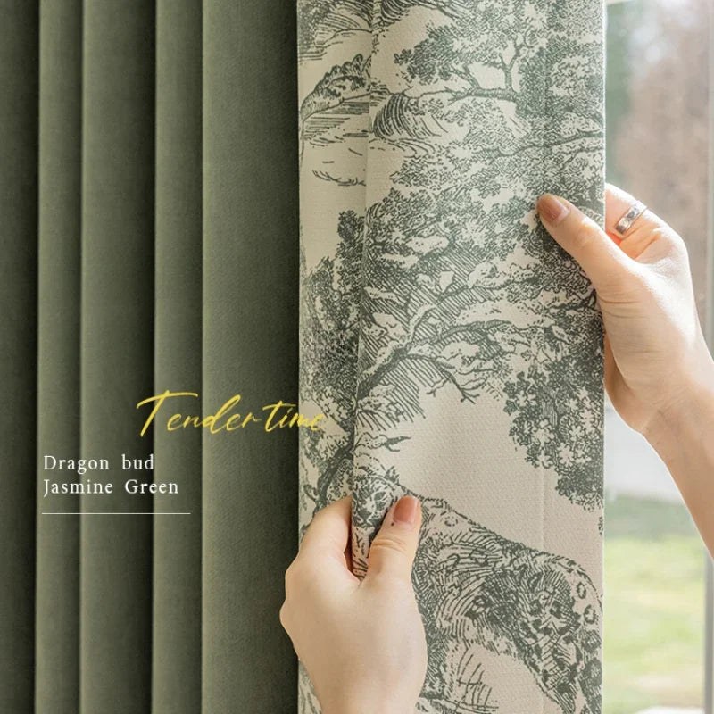 Rideau occultant motif floral moderne sur mesure salon - vue 3 sur 7
