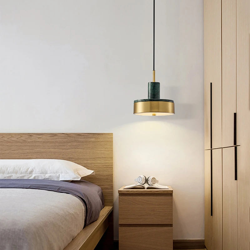 suspension LED en marbre naturel style scandinave rétro nordique - vue 5 sur 9