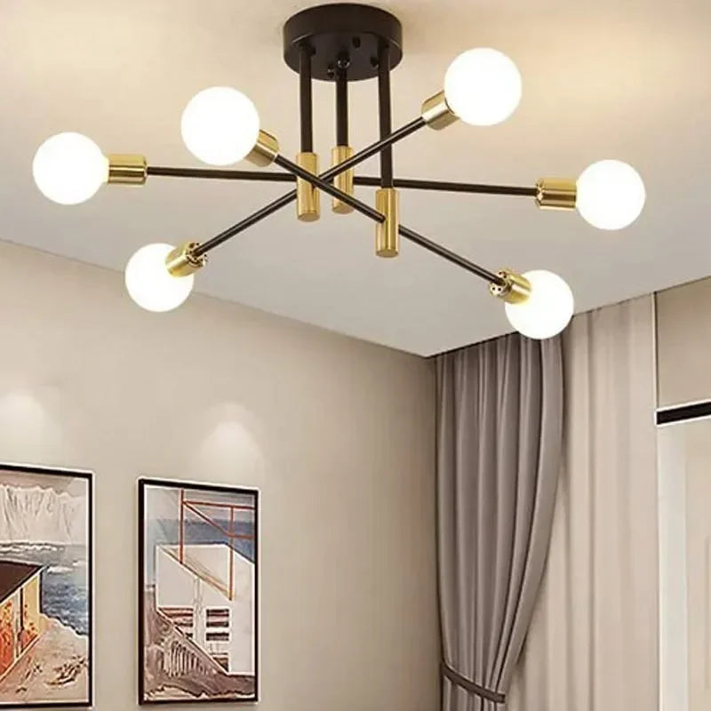 lustre led moderne semi-noir blanc or intérieur salon manger chambre