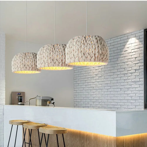 Nordique Wabi Sabi E27 suspension LED lumières tricoté corde minimalisme suspension lampe Lustre suspension lampe salle à manger luminaires