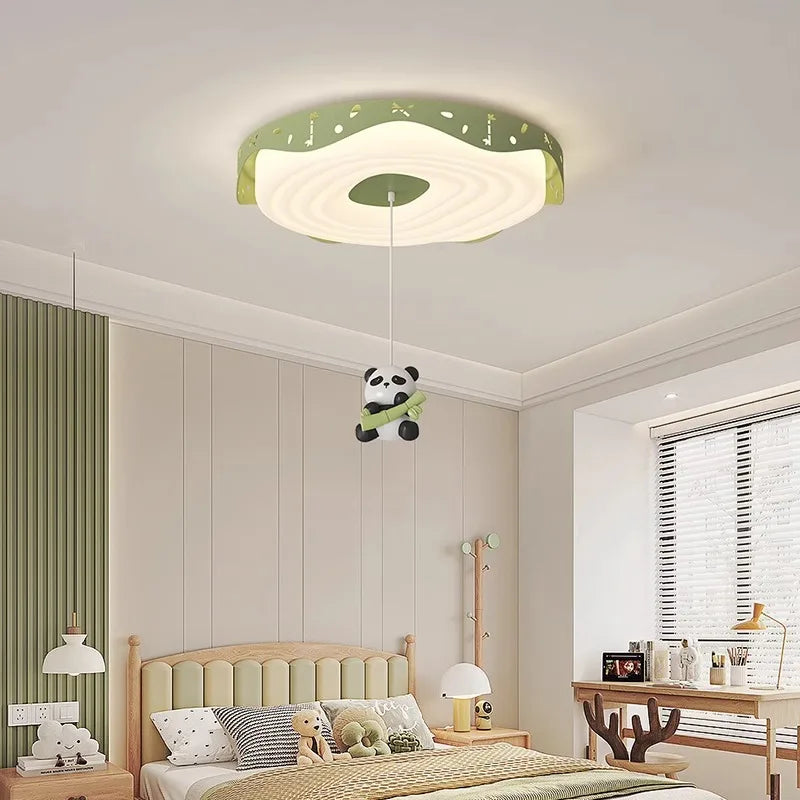 Nordic Kids Bedroom Pendant Lamps Pink Green Yellow Blue Rabbit Panda Bear Astronaut Children's Room Ceiling Light Round Shape - vue 4 sur 14