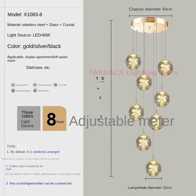 Remote control stair chandelier Nordic creative duplex dining room light lift high living room, apartment decorative chandelier - vue 11 sur 20