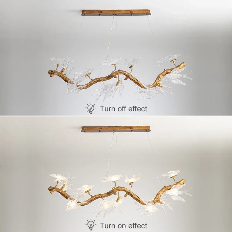 plafonnier en verre oiseau cristal avec lumière led