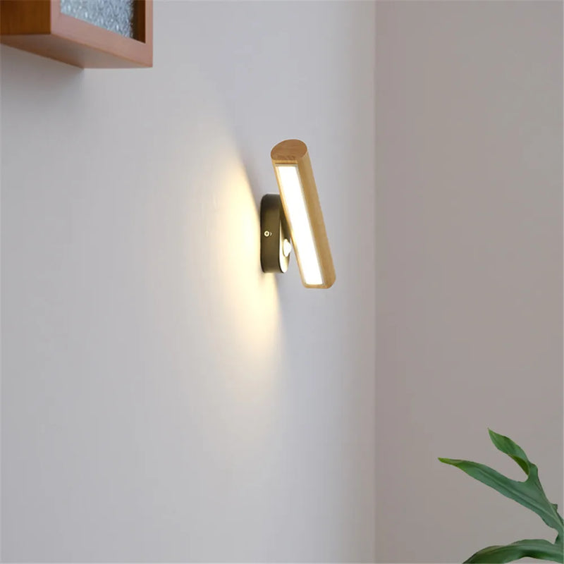 applique murale rotative minimaliste nordique en bois avec interrupteur led