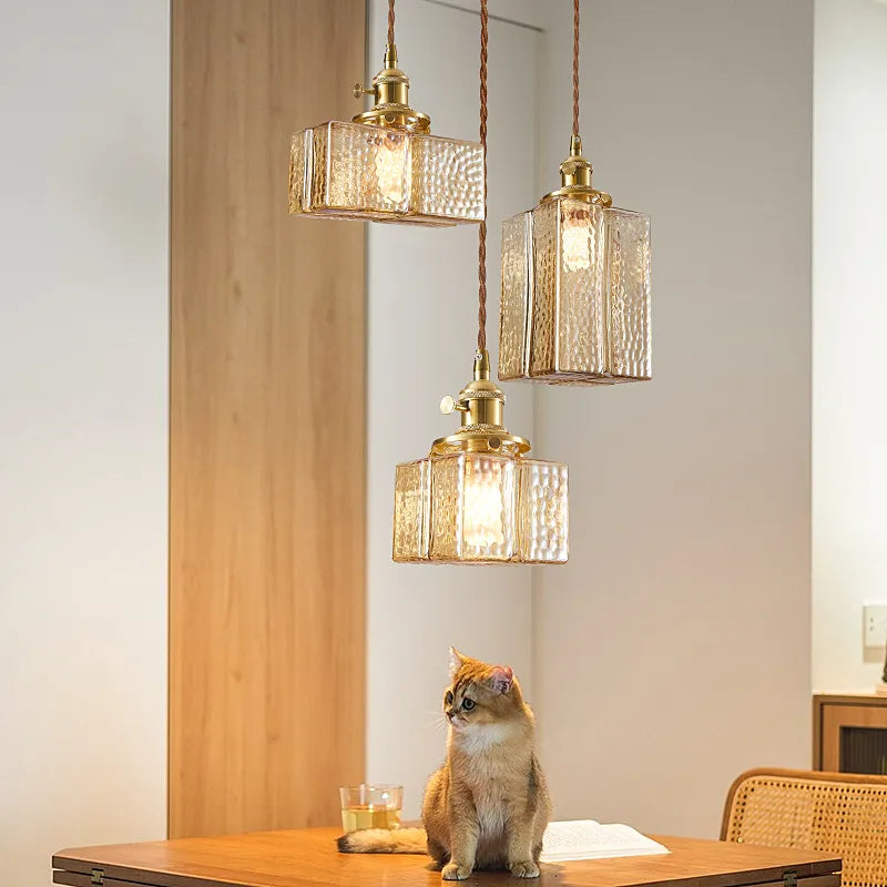Suspension en verre de décoration de la maison japonaise Vintage en laiton rustique LED plafonniers suspendus pour lustres de Table à manger de chambre à coucher