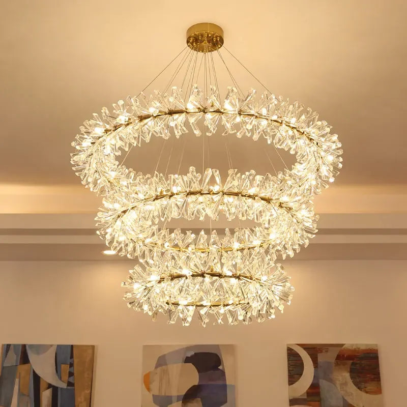 Lustre en cuir cristal de luxe à LED 3 couleurs à intensité variable intégré 128 Lustre en cuir cristal de luxe à LED 3 couleurs à intensité variable intégré 128