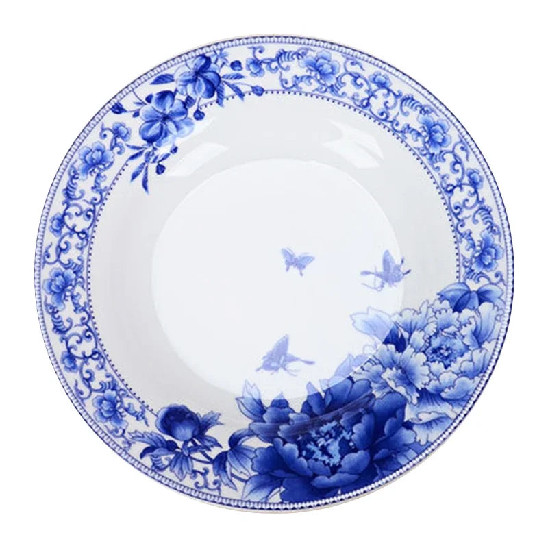 Assiettes porcelaine style chinois motifs floraux poisson