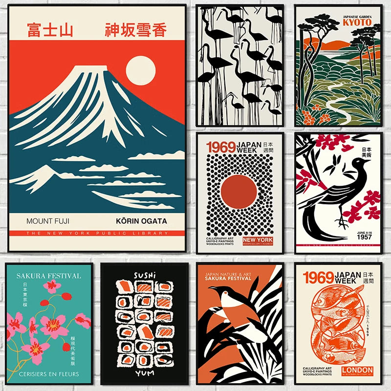 affiches vintage japonaises peinture toile nature mont fuji art mural