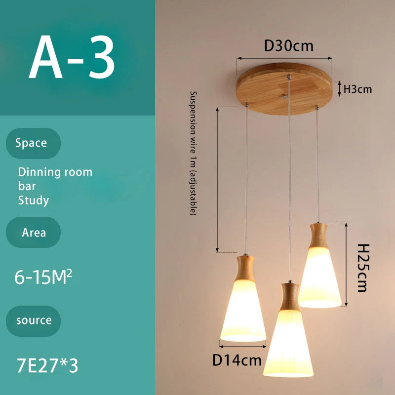 lustre en bois massif et verre luminaire suspendu - vue 13 sur 15