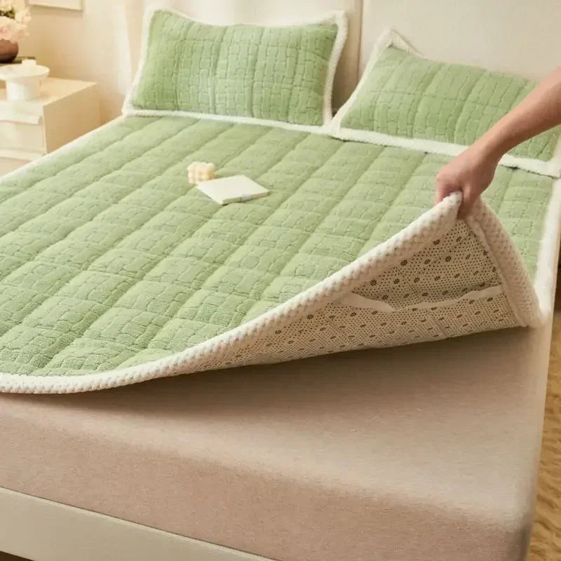 surmatelas en velours épais et chaud pliable antidérapant pour lit