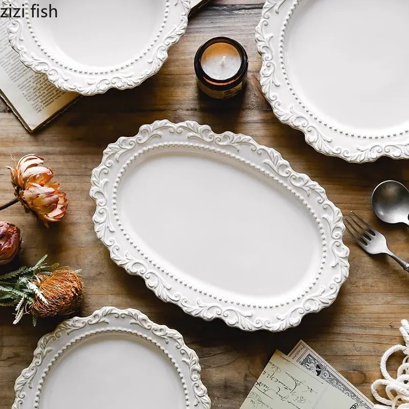 Service de table ceramique relief style vintage restaurant