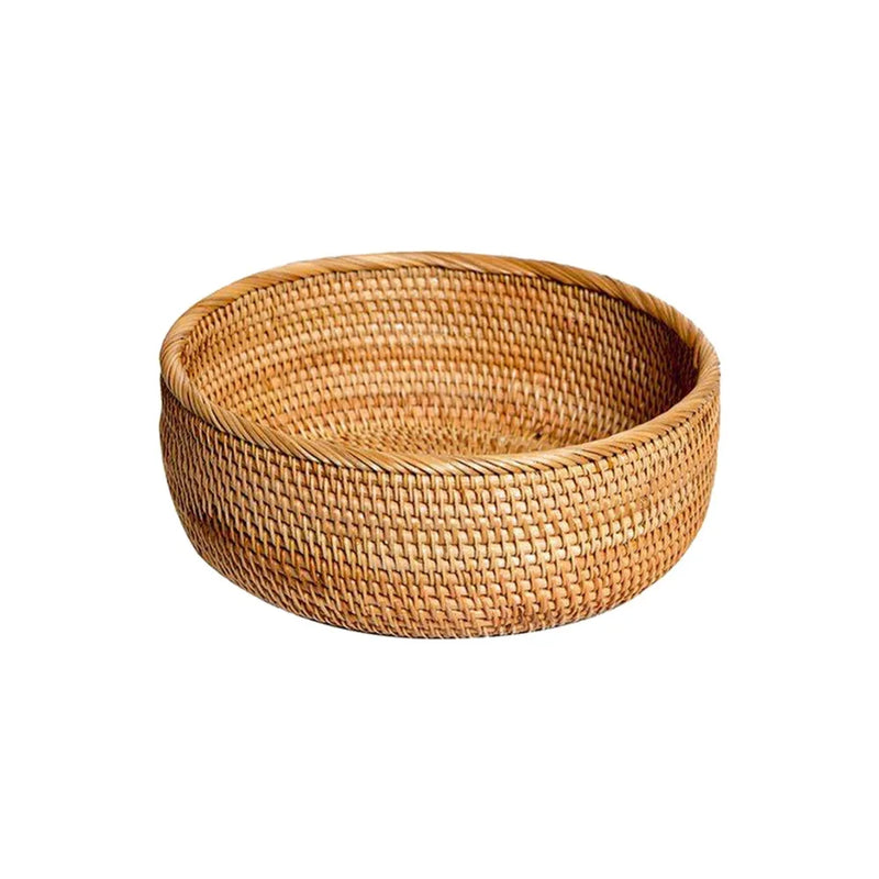 panier rond en rotin tissé pour fruits et collations