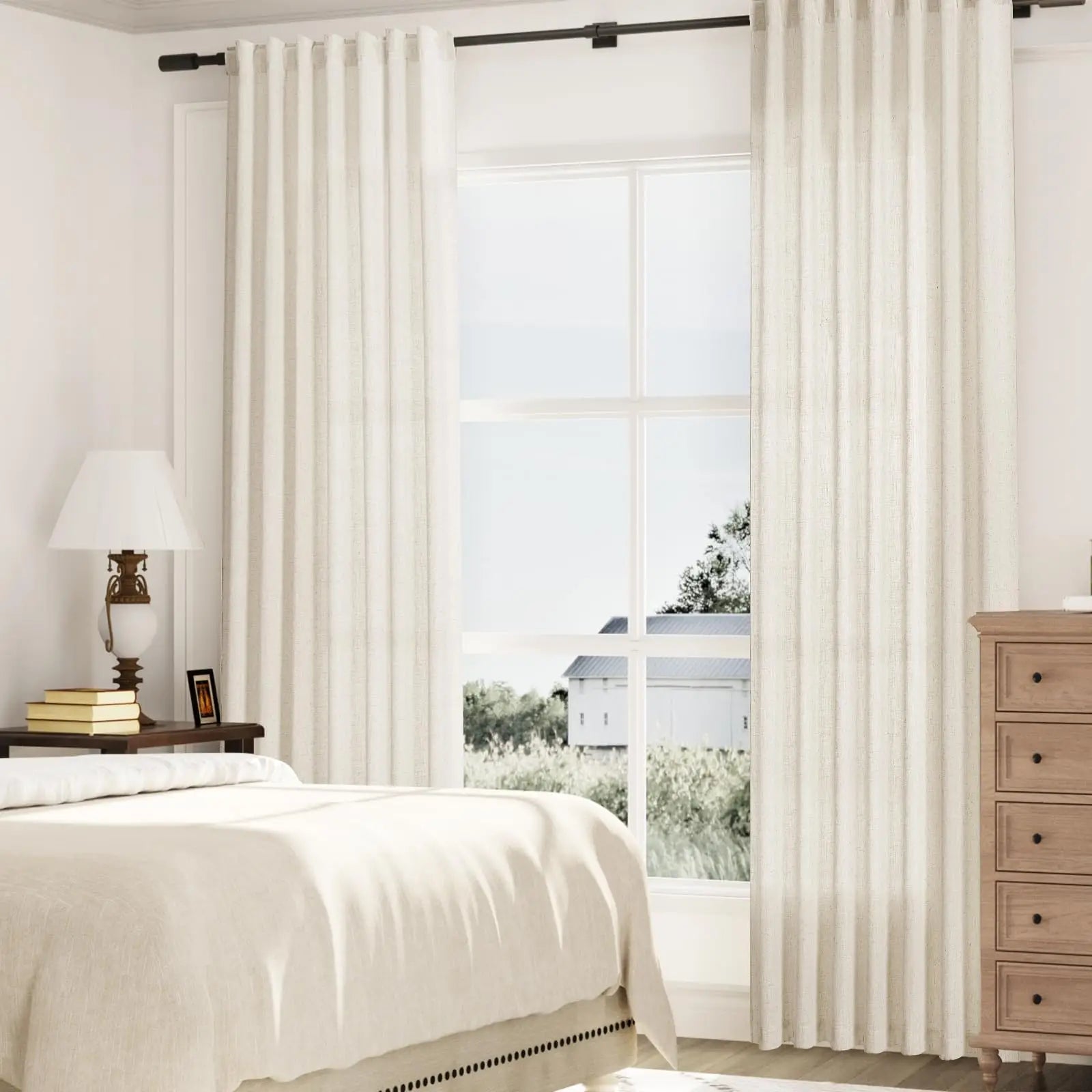 Voilage faux lin sur mesure extra long salon - vue 4 sur 9