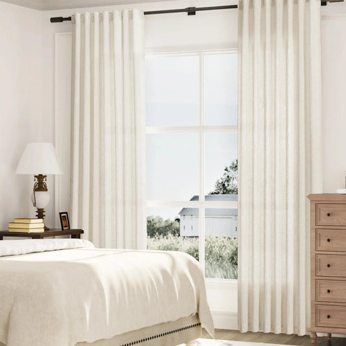 Voilage faux lin sur mesure extra long salon - vue 5 sur 9