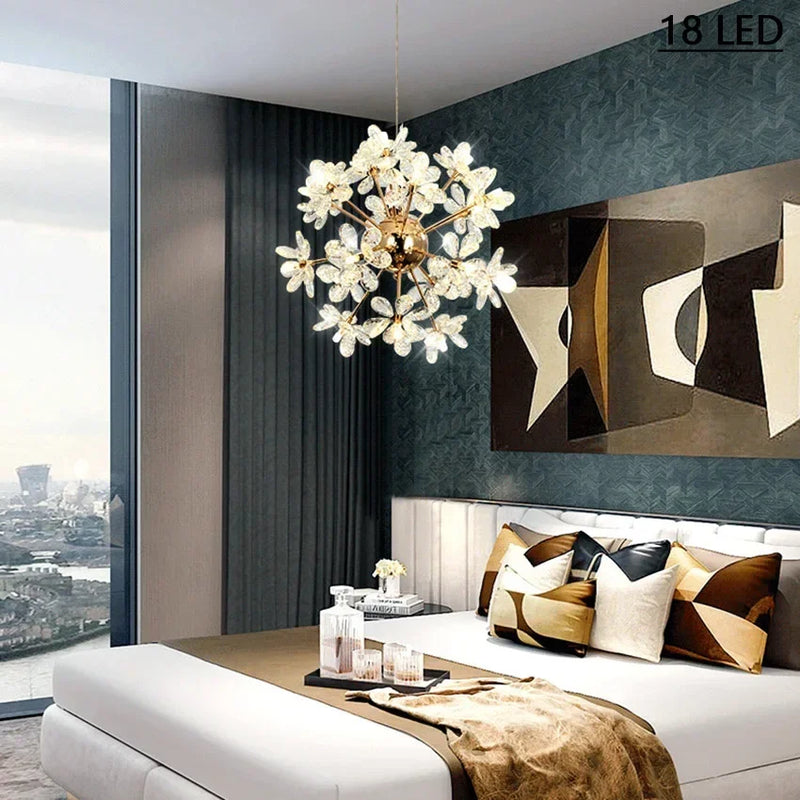 LED moderne luxe lustre en cristal pissenlit boule ronde pour salle à manger salon