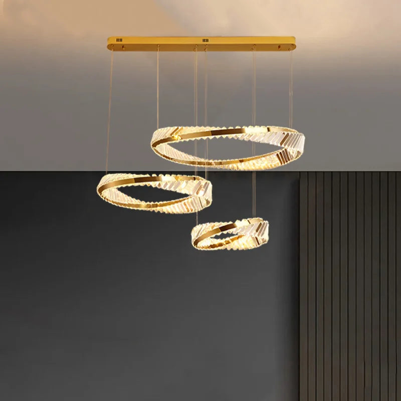 Plafonnier design doré moderne avec cristal - vue 5 sur 14