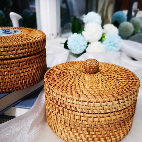 panier de pique-nique en rotin fait main avec couvercle - vue 2 sur 7