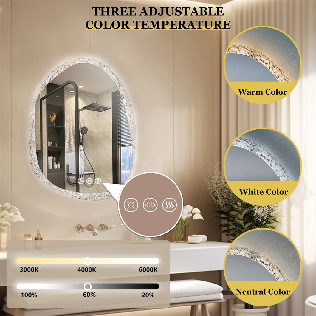 miroir à led irrégulier avec cadre en verre rétroéclairé réglage 3 couleurs - vue 5 sur 9