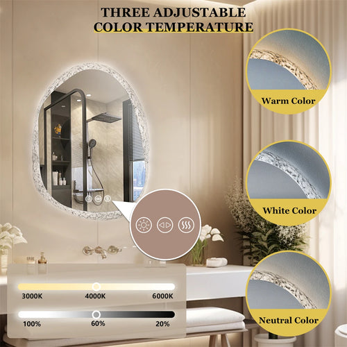 miroir à led irrégulier avec cadre en verre rétroéclairé réglage 3 couleurs - vue 5 sur 9