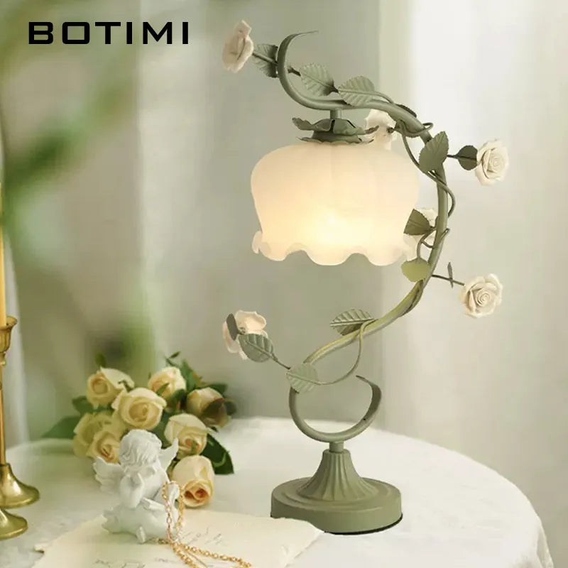 lampe table rétro verre fleur décorative maison - vue 3 sur 8